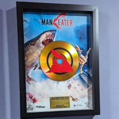 Maneater A4 frame produced for Splash Damage with printed gold vinyl-effect disc and custom plaque